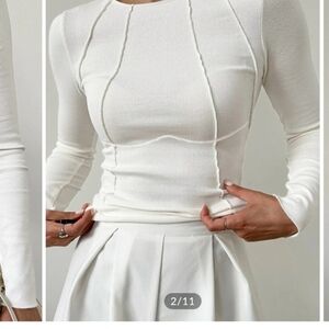 Elegant White Ribbed Long Sleeve Top